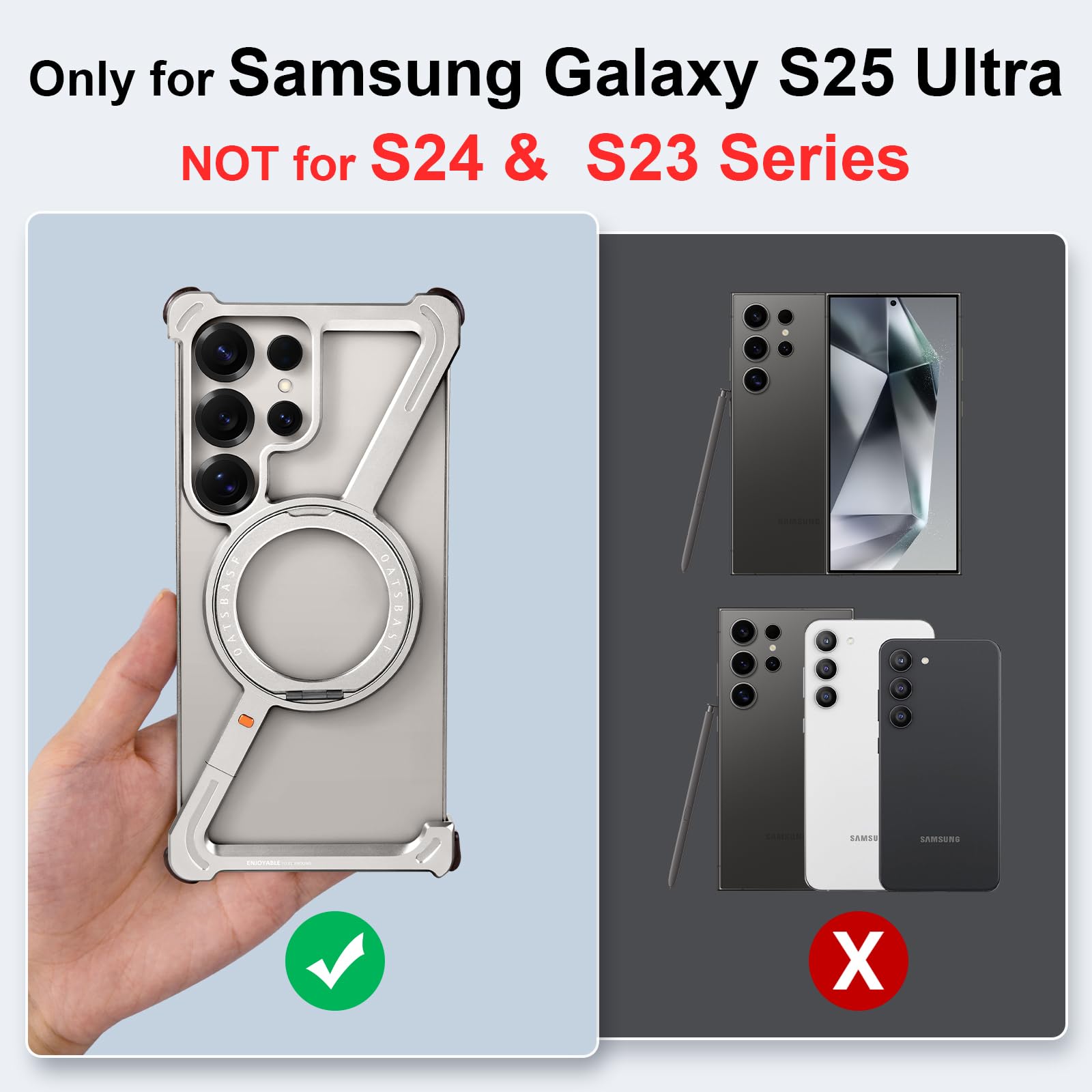 Nifbang Z Shape For Samsung Galaxy S25 Ultra Phone Case With Magsafe,Frameless Metal Magnetic Ring Stand,360Rotating Kickstand P